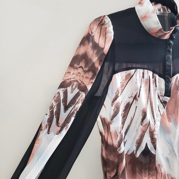 Stella & Jamie Feather Print Chiffon Silk Blouse S - Picture 6 of 10